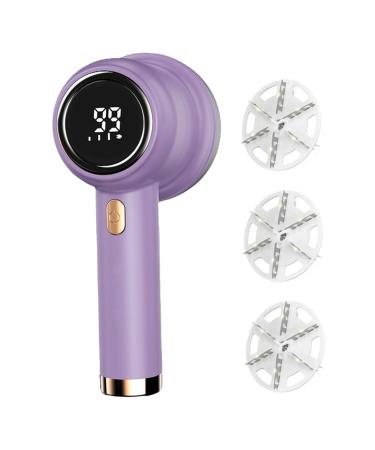 Electric Lint Remover for Clothes Lint Shaver 3-Speed Fabric Shaver with 6 Cutter Leaf and LED Display Bobble Remover Portable Debobbler with 3 Use Protection and 3 Replacement Cutter Purple