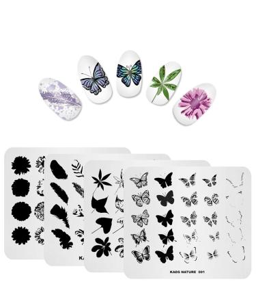 Nail Stamping Plate 4 Piece Set Feather Flower Leaves Butterfly Template Image Nail Art Stamper Scraper Nail Polish DIY Tool 20