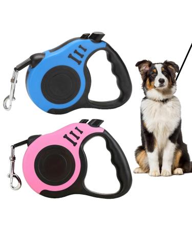 Tyxhxtf 2 PCs Dog leasic pull -out leash roller leash dog leash for dogs up to 15 kg soft handle for small medium -sized dogs (blue pink 5 meters)