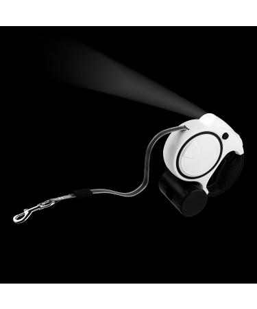 Ultra White Extendable Dog Lead with LED Light & Waste Bag Holder - 5m Retractable Leash for Large Dogs - Reflective & Strong Training Lead for Small, Medium, and Large Dogs - Buy Online on SooperMarket.com