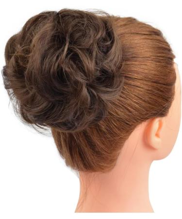 1 Piece Messy Hair Bun Chignon Ponytail in Medium Brown - Wavy Curly Hair Scrunchie Extension for Women - Buy Online on SooperMarket.com