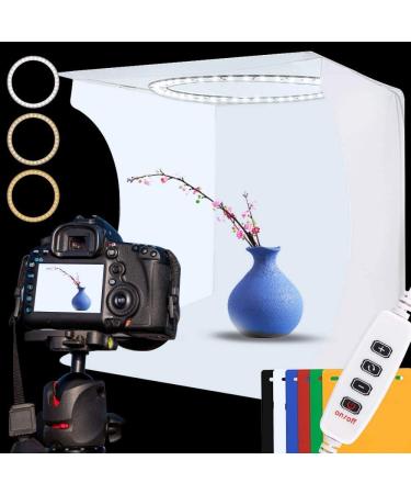Photo Studio Light Box Kit, 12inch x 12inch Photography Adjustable Light Box with 80pcs SMD LED Beads, Portable Photo Shooting Tent with White Light Warm Light and 6 Color Background 30cm Adjustable Light