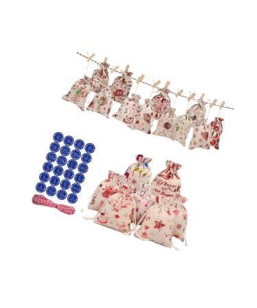 KOMBIUDA 50 Pcs Calendar Chritmas Candy Chrismas Garland Pouch for Christmas Storage Bag Drawstring Size 2 As Shown