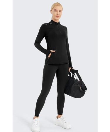 PERSIT Women's 1/4 Zip Fleece Pullover with Thumbholes | Long Sleeve Thermal Top for Running - Black - Medium - Buy Online on SooperMarket.com