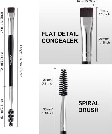 Bueart Design PRECISION Concealer brush for eyebrows Dual Ended Detail Flat Eyeliner definer Brow Brush with spoolies for eyebrow eyelash Spiral Brush Spoolie Mascara Brush - Buy Online on SooperMarket.com