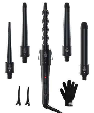 Lockenstab ohuhu 5 in 1 curling iron set with gloves wave iron curling bars with 5 pieces 9 to 32 mm interchangeable ceramic coating hair curler great gifts for girls women mother's day black