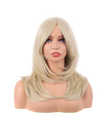 MapofBeauty 20 Inch/50 cm Long Layered With Bangs Straight Synthetic fiber Shoulder Length Hair for Daily Use or Party Wig (Blonde)