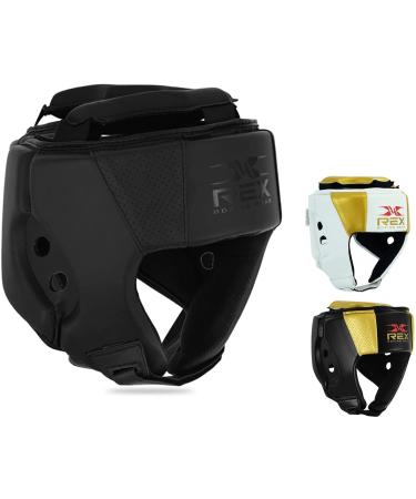 Rex Kids Headgear for Boxing, MMA Fighting and Kickboxing Training, Cheeks, Ear Protection, Headgear for Sparring, Muay Thai, Taekwondo and Karate Medium Matt Black