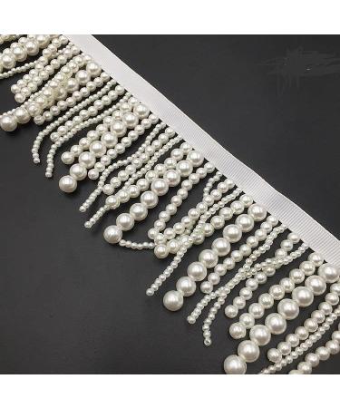 Yulakes 1 Yard White Black Pearl Fringe Beaded Lace Trim for Garments & Decor - White Color Option - Buy Online on SooperMarket.com