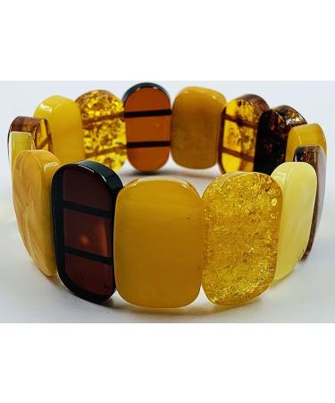 Natural Baltic Amber Stretch Bracelet - Handmade Multicolor Amber Jewelry from Certified Amber Beads - Buy Online on SooperMarket.com