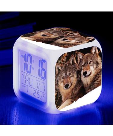 Nicole Knupfer Wolf Alarm Clock for Kids - LED Night Light Square Bedside Clock - Illuminated LCD Wake Up Alarm Gift #10 - Buy Online on SooperMarket.com