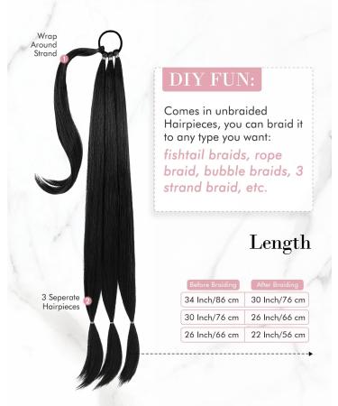 REECHO DIY Braid Ponytail Extension | Long Straight Wrap Around Synthetic Hairpiece - Black 34 Inch - Buy Online on SooperMarket.com