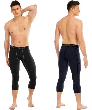 Runhit Men's Compression 3/4 Pants with Pockets 2 Pack - Black & Gray, Medium - Buy Online on SooperMarket.com
