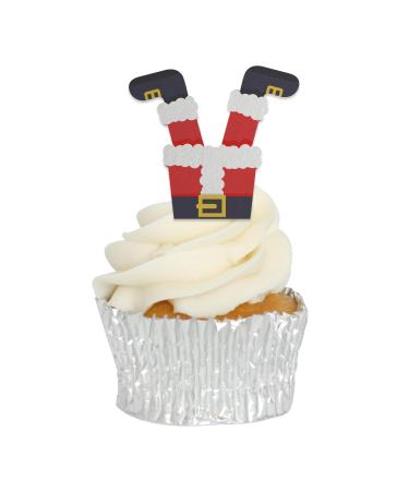 Edible Wafer Father Christmas Legs Pre-Cut Cupcake Toppers - 24pc