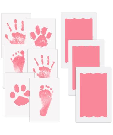 Nabance baby handprint and footprint 3 pcs baby impression set clean touch stamp pillow footprint baby paw print set dog hand print no contact with color for baby baptism family gift pink