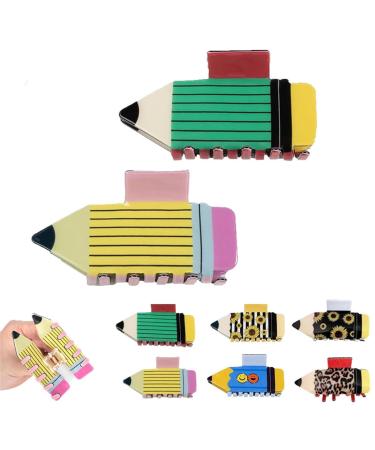 Pencil Claw Clip Fun Pencil Hair Clip Acrylic Pencil Hair Claw Clip for Women Girls Fun Teacher Hair Accessories Strong Hold Pencil Claw Clips For Thin Hair (Color : A+B)