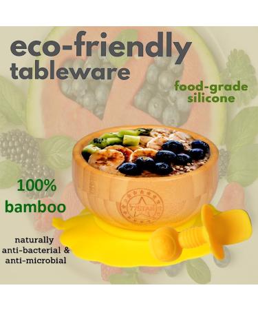 Bamboo Baby Weaning Set - Suction Bowl, Plate, Spoon & Fork in Yellow - Buy Online on SooperMarket.com