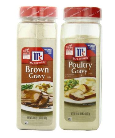 McCormick Gravy Mix Value Bundle - 2 Items- McCormick Brown Gravy, 21 Ounce and McCormick Poultry Gravy 18 Ounce