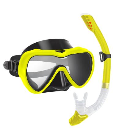 SwimStars Snorkel Set for Women and Men - Anti-Fog Adult Comfortable Mask with Tempered Glass for Swimming, Snorkeling, and Scuba Diving Yellow