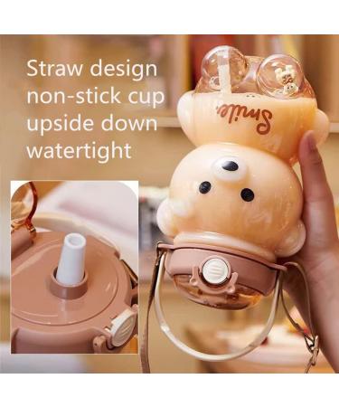 Xigugo Kawaii Bear Straw Bottle - Large 32oz Capacity, Cute Water Bottle with Adjustable Shoulder Strap for Outdoor & School Activities - Pink - Buy Online on SooperMarket.com