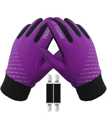 Amrta Winter Gloves for Kids Waterproof Thermal Boys Girls Cold Weather Warm Sport Touchscreen Soft Mittens, Children Anti Slip Glove for Bike Snow Ski Running Football Cycling Purple Large