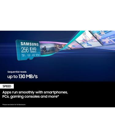 SAMSUNG EVO Select 256GB MicroSDXC Memory Card + Adapter | 4K UHD, Full HD, A2, V30, UHS-I, U3 | Expanded Storage for Android, Nintendo Switch - Buy Online on SooperMarket.com