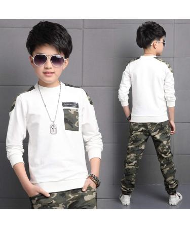 AMhomely Baby Boy Romper Sale: Letter Tracksuit Camouflage 2PCS Outfit Set for Boys 9-11 Years - White - Buy Online on SooperMarket.com