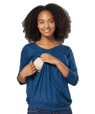 HAPPY MAMA Women's Maternity Nursing Knitted Striped Jumper Top 1060 12-14 Petrol Melange