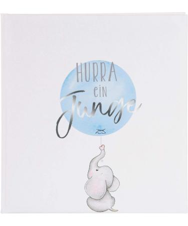 Goldbuch Baby Album Hurray - a young in child -friendly design with silver embossing 58 white blank sites pergamine & 4 illustrated pages linen structure photo album paper blue approx. 30 x 31 x 4 cm baby album blue
