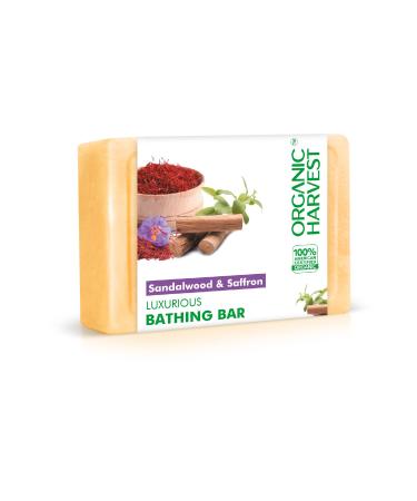 Luxurious Bathing Bar: Sandalwood & Saffron | Sandalwood & Saffron Bar Soap for Gentle Cleansing | 100% American Certified Organic | Sulphate & Paraben-free 125gm