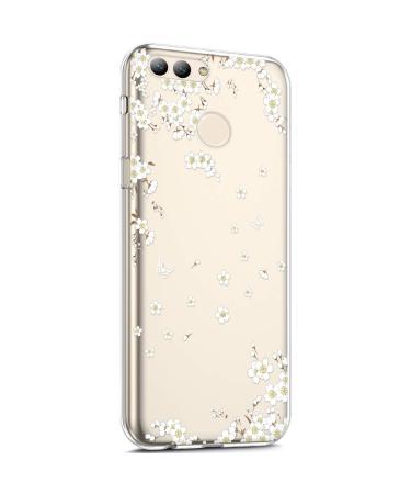 Compatible with Huawei Nova 2 Shell transparent TPU silicone cell phone cover protective cover with cute pattern ultra thin silicone tpu bumper back shell case cover for Huawei Nova 2 white flowers