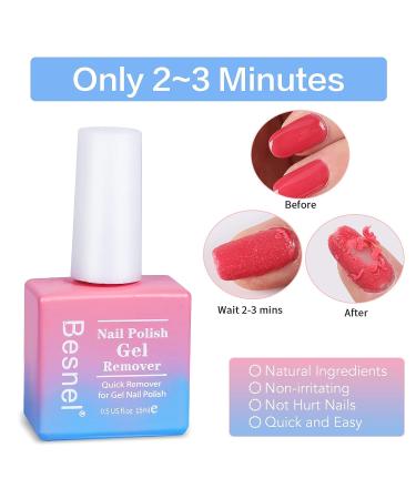 Besnel Gel Nail Polish Remover 5 Pack - Professional Non-Irritating Formula with Nail File, Cuticle Pusher - Quick, Easy Gel Polish Removal without Foil Soaking - 1 Fl Oz - Buy Online on SooperMarket.com