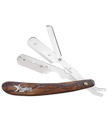 Candure razor men with changing blade stainless steel extra sharp professional razor blade for precise shapes and cutting beard - barber hairdresser knife with wooden handle & 10 razor blades 13cm
