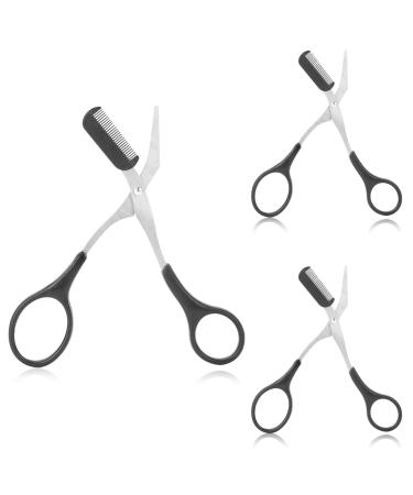 Eyebrow Scissors with Comb Precision Eyebrow Trimmer Scissors Eyebrow Trimming Scissors with Comb Non-Slip Finger Grips Hair Removal Eyebrow Scissors for Men Women(Black Black Black) Black&black&black
