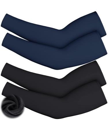 4 Pieces Thermal Arm Warmer Compression Arm Sleeve for Men Women Winter Outdoor Activities Cycling Basketball Running Black, Navy Blue Medium