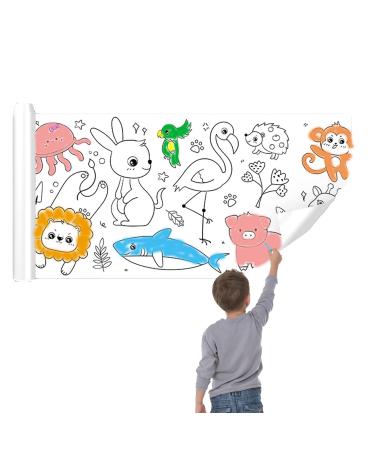 Children's Drawing Roll, Drawing Paper for Kids, 118"  11.8" DIY Painting Drawing Color Filling Paper, Re-Stick Drawing Paper Roll for Kids, Childrens Coloring Roll(Animals)