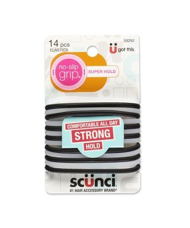Scunci by Conair No-Slip Grip Super Hold Elastics Hair Ties for Women and Men No Damage in Assorted Colors 14 Pack