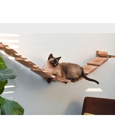 Cat Bridge Hanging Hammock & Shelves Set - Sturdy Wall Mounted Cat Furniture 56.7 - Natural Pine Rope Bridge for Large Cats - Easy Install - Buy Online on SooperMarket.com