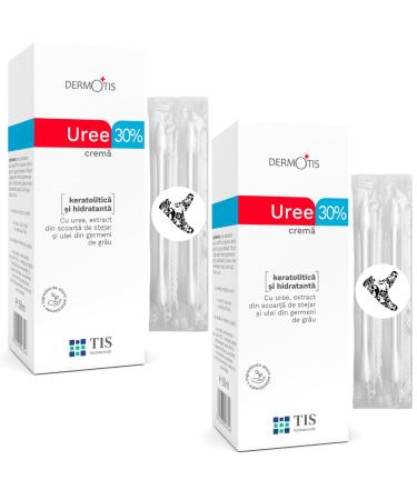 TIS UREA cream 30% - eczema keratosis psoriasis skin outbursts dry cracked skin - improves the appearance of wounds and scars |Lactic acid (aha) wheat germ oil + cotton swabs - 2 x50g 50 ml (2 pack)