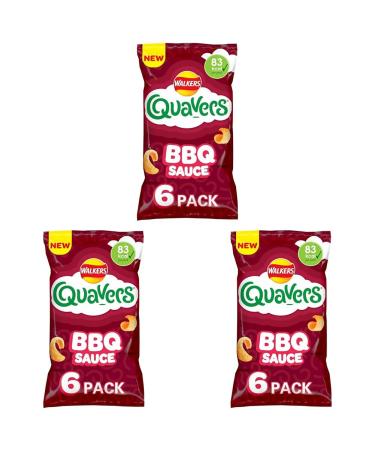 Walkers Quavers BBQ Multipack Snacks Crisps 6x16g (Pack of 3)