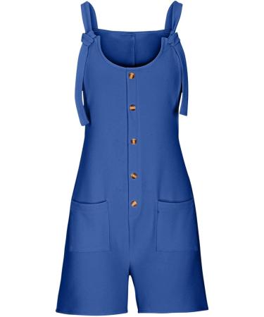 WILLBEST Women's Casual Dungarees Summer Overalls Jumpsuits Short Sleeve Straps Straight Wide Leg Long Pant Romper with Pockets 845-oyvsw-5-blue M - Buy Online on SooperMarket.com