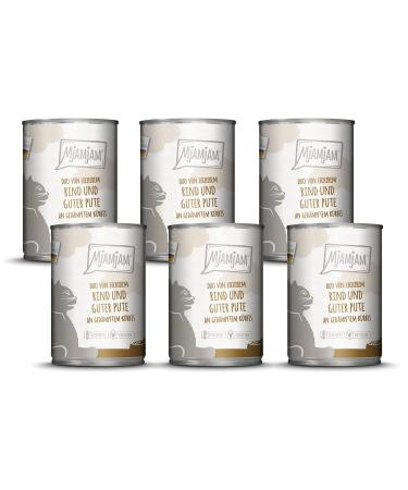 Mjamjam - Premium wet food for cats - Duo of delicious beef & good turkey on subdued pumpkin 6 -pack (6 x 400 g) grain free with extra meat beef + turkey 400 g (6 Pack)