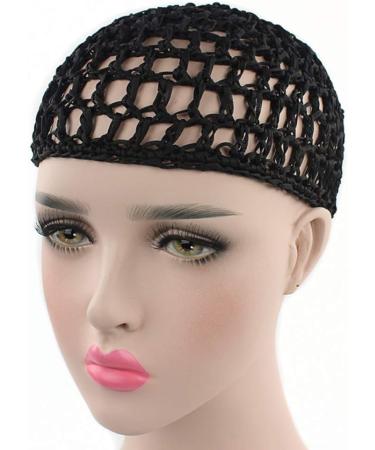 Handmade Women's Mesh Crochet Hair Net in Black - Sleep Cap Head Scarf Bonnet Snood Cover - Buy Online on SooperMarket.com