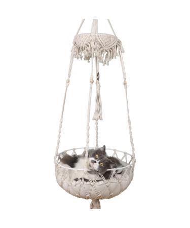 AXIBA Macrame Cat Hammock, Cat Beds Hanging Cat Hammock for Indoor Cats, Hanging Cat Bed Cat Swing with Cushion Hanging Kit for Kitten Sleeping