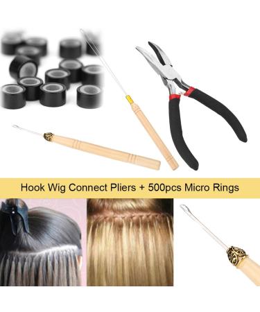 Premium Hair Extension Kit - Pliers Braiding Tools Crochet Hook & Silicone Micro Rings - Perfect for Hair Extensions & Feathers (Black) - Buy Online on SooperMarket.com