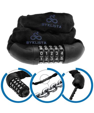Byklista Premium bicycle lock Number lock Bicycle Castle + eBook - Bicycle lock High safety - chain lock bike hardened steel - Bike lock bicycle locks (6mm / 100cm - black) 6mm / 100cm - black