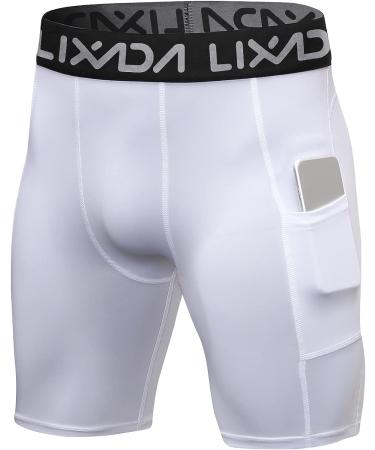 Lixada Men's Elastic Performance Sports Baselayer Shorts - Cool Dry Tights for Active Workouts | Large, A-Black/Grey/White - Buy Online on SooperMarket.com