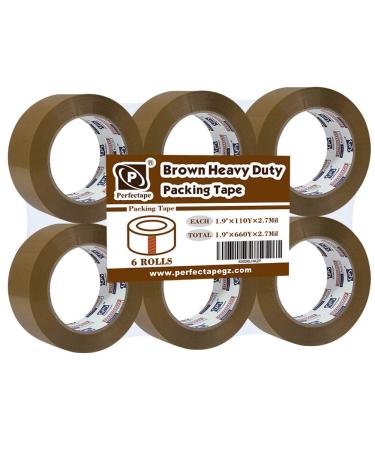 PERFECTAPE Heavy Duty Brown Packing Tape 6 Rolls Total 660Y 2.7 mil 1.88 inch x 110 Yards Ultra Strong Refill for Packaging and Shipping(Not Paper Tape) 6-PACK