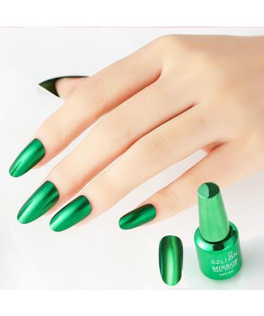 Green Nail Polish Chrome Metallic Nail Varnish Mirror Quick Dry Metal Effect No UV Needed Christmas Nail Art Polish Chrome Nail Polish