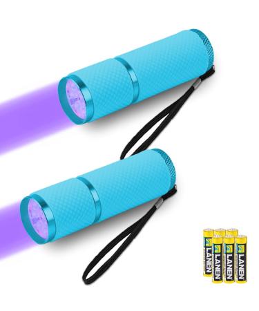 Leagy 2-pack Mini-UV flashlight with 9 LEDs and batteries-pet urine detector for dog/cat fluorescent agents dry stains fake creation banknotes bed bugs etc. (blue)